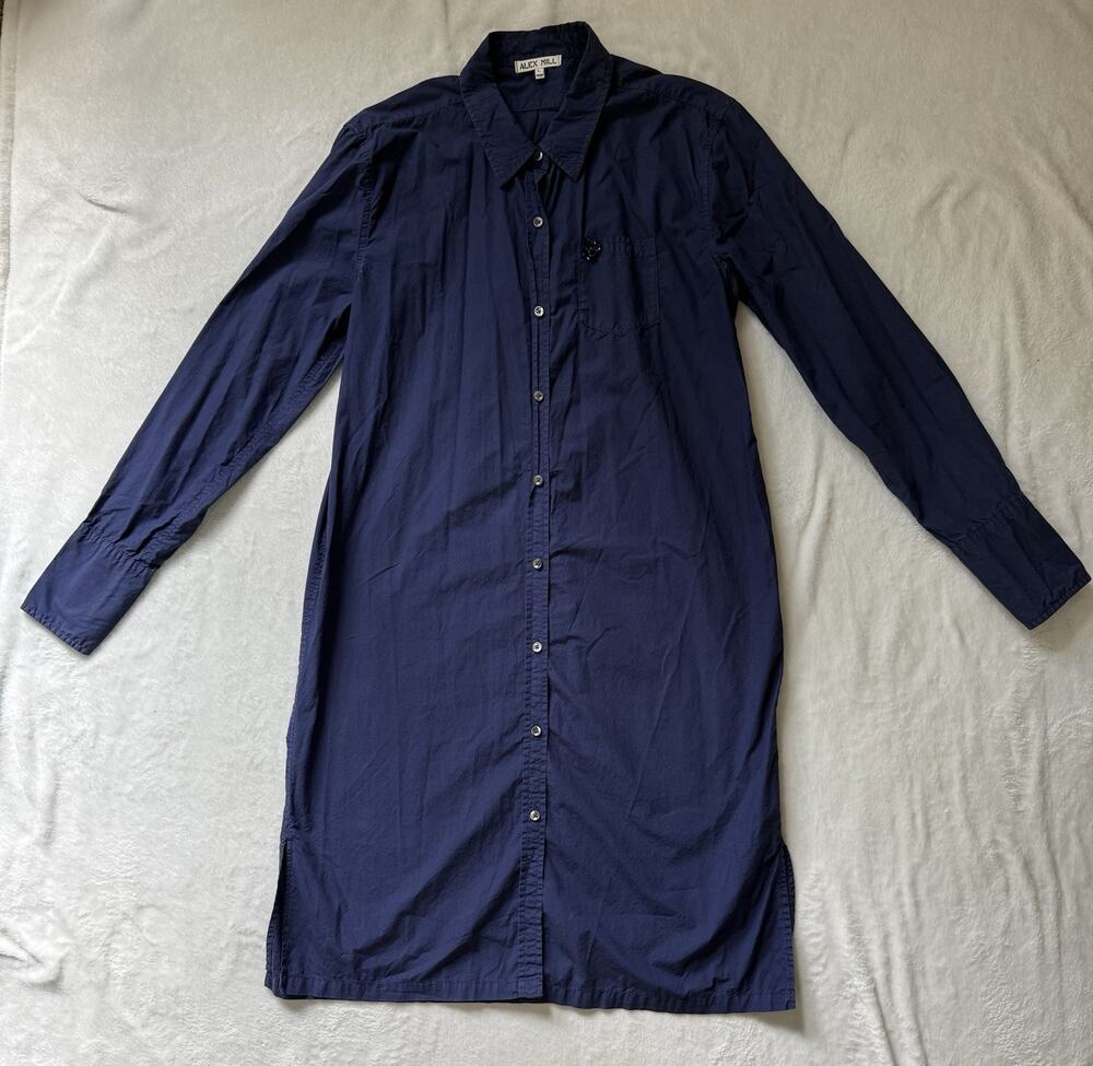 Alex Mill Relaxed Midi Cotton Navy Shirt Dress Side Slits With Pocket Size Large